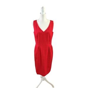Ann Taylor Red Texture V-Neck Sleeveless Sheath Dress Size 10